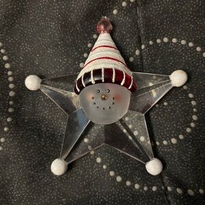Festive Glitter Star Snowman Ornament with Red and White Hat